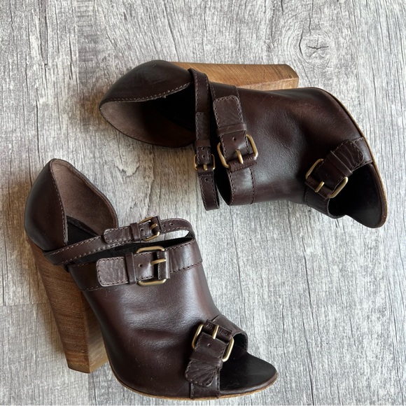 GIVENCHY EU 37 US 6.5 Brown Leather Open Toe Ankle Pump Booties Shoes - Picture 11 of 17